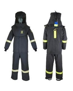 OBRTCG4B-ES-3XL image(0) - OBERON Suit Kit - Arc Flash - 40 Cal TCG - Comes with Hood, Coat and Bib Coveralls - With Escape Strap - Color: Black - Size: 3XL