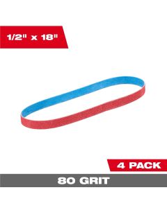 MLW48-80-9080 image(0) - Milwaukee Tool 1/2 Inch x 18 Inch 80 Grit Bandfile Belts &hyphen; 4 pack