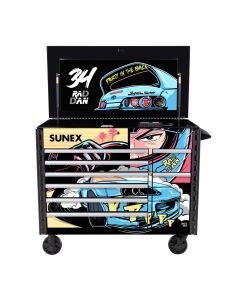 SUN8065PCBKRADDAN image(0) - SUNEX JUIC'D Box 50 Inch 7 Drawer Power Cart with Dedicated Power Tool Storage and Integrated Power - RAD DAN Burkett Signature Design - Black