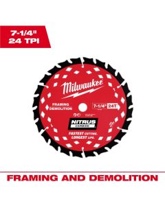 MLW48-40-0750 image(0) - Milwaukee Tool 7-1/4 inch 24T NITRUSCarbideFraming & Demolition Circular Saw Blade