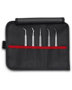 KNP920003 image(0) - KNIPEX 5 Pc Stainless Steel Tweezers Set in Tool Roll-SMD