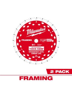 MLW48-40-0742 image(0) - Milwaukee Tool 7-1/4 inch 24T Thick Kerf Framing Circular Saw Blade - (2 Pk)