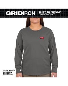 MLWF551G-M image(0) - Milwaukee Tool Womens GRIDIRON Pocket T-Shirt - Long Sleeve Gray M