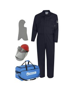 OBRTCG10-CKE-NB-L image(0) - OBERON Suit Kit - Arc Flash - 10 Cal TCG - Comes with Hard Cap and Face Shield, Balaclava, Coveralls, and Storage Bag - Color: Navy Blue - Size: Large