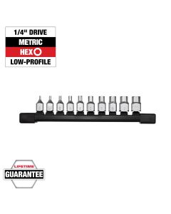 MLW48-22-9545 image(0) - Milwaukee Tool 1/4 Inch Drive Low-Profile Hex Bit Socket Set - Metric - 10 Piece