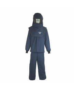 OBRLNS4B-S-HVS image(0) - OBERON Suit Kit - Arc Flash - 40 Cal LAN - Comes with Hood with Hard Cap, Coat, Bib Overalls and Fresh Air Arc Flash Hood Ventilation System - Color: Navy Blue - Size: Small