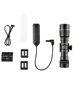 STL89015 image(0) - Streamlight ProTac Rail Mount HP-X Pro Flashlight and Rail Mount System Includes Jack-Cap tail cap switch, M-LOK mount, mounting hardware, Allen wrench, straight momentary pressure switch, and 2 CR123A lithium batteries - Box - Black
