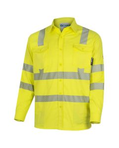 OBRZFI506-3XL image(0) - OBERON Button Up Shirt - Hi-Vis FR/Arc-Rated 7.5 oz  88/12 - Hi-Vis Yellow - Size: 3XL