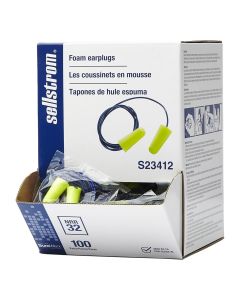 SRWS23412 image(0) - Sellstrom Earplugs - Disposable - Foam Bullet Shape - Corded - NRR 32 - Hi-Viz Green - 100 Pair Dispenser Box