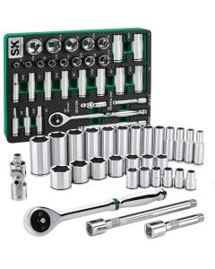 SKTSK01309-216P image(0) - S K Hand Tools 3/8" Drive, 30 Piece, 6 Point, Shallow & Deep, SAE Chrome Socket Set with 216P Ratchet.  Packaged in EVA Foam Tray