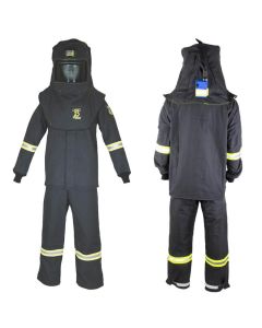 OBRTCG3B-3XL-HVSL image(0) - OBERON Suit Kit - Arc Flash - 25 Cal TCG - Comes with Hood, Coat, Bib Coveralls and Fresh Air Arc Flash Hood Ventilation System & Light - Color: Black - Size: Medium
