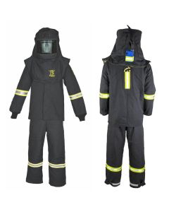 OBRTCG75B-ESL-XL-HVSL image(0) - OBERON Suit Kit - Arc Flash - 75 Cal TCG - Comes with Hood, Coat, Bib Coveralls and Fresh Air Arc Flash Hood Ventilation System & Light - With Escape Strap - With Leg Zippers - Color: Black - Size: XL