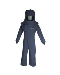OBRLNS4A-XL-HVSL image(0) - OBERON Suit Kit - Arc Flash - 40 Cal LAN - Comes with Hood with Hard Cap, Coveralls and Fresh Air Arc Flash Hood Ventilation System & Light - Color: Navy Blue - Size: XL