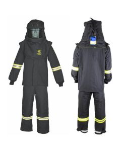 OBRTCG75B-Z2XL-HVSL image(0) - OBERON Suit Kit - Arc Flash - 75 Cal TCG - Comes with Hood, Coat, Bib Coveralls and Fresh Air Arc Flash Hood Ventilation System & Light - Color: Black - Size: 2XL Extra Tall