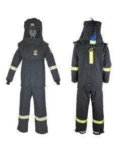 OBRTCG3B-ESL-2XL image(0) - OBERON Suit Kit - Arc Flash - 25 Cal TCG - Comes with Hood, Coat and Bib Coveralls - With Escape Strap - With Leg  Zippers - Color: Black - Size: 2XL