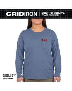 MLWF551U-XL image(0) - Milwaukee Tool Women Feet s GRIDIRON Pocket T-Shirt - Long Sleeve Blue XL