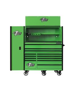 EXTRX55HRSGK image(0) - Extreme Tools RX Series 55in W x 25in D Professional Extreme Power Workstation Hutch, 12-Drawer Roller Cabinet-150 lbs Slides and 19in 3-Drawer Side Locker Combo, Green w Black Dr Pulls