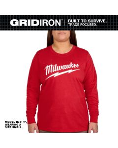 MLWF553R-L image(0) - Milwaukee Tool Womens GRIDIRON Logo Tee - Long Sleeve Red L