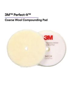 MMM34124 image(0) - 3M Perfect-It&trade; Random Orbital Coarse Wool Compounding Pad 34124, 6 Inch (150 mm), White, 2 Pads/Bag