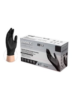 AMXABNPF44100 image(0) - Ammex Black Nitrile PF Exam Gloves, Medium
